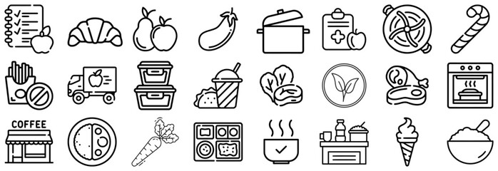 Collection of Food and Drink Icons for Healthy Eating and Lifestyle