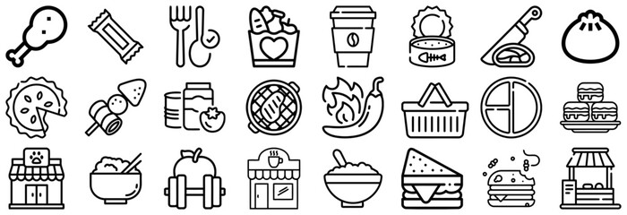 Diverse Food and Drink Icons From Fast Food to Healthy Options