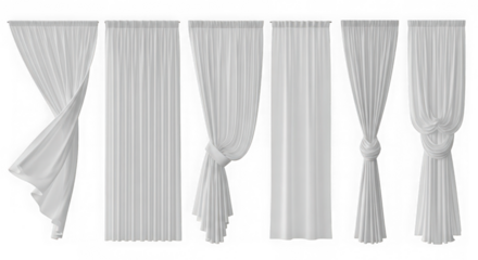Collection of elegant white curtains for interior