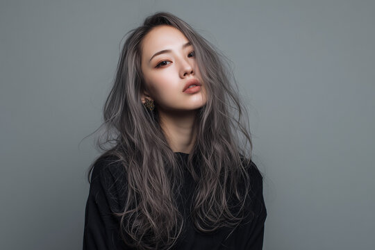 グレーカラーの髪の女性