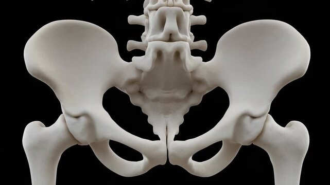 3D anatomical model of the human pelvis, focusing on the greater sciatic notch