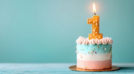 Birthday celebration with colorful first birthday cake