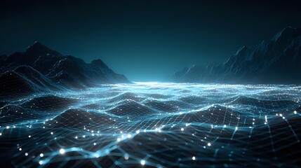 Abstract digital landscape with glowing nodes a futuristic grid network ideal for technology and science presentations
