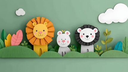 Colorful Paper Animals in a Playful Jungle Scene for Children.