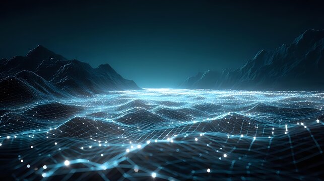 Abstract digital landscape with glowing nodes a futuristic grid network ideal for technology and science presentations