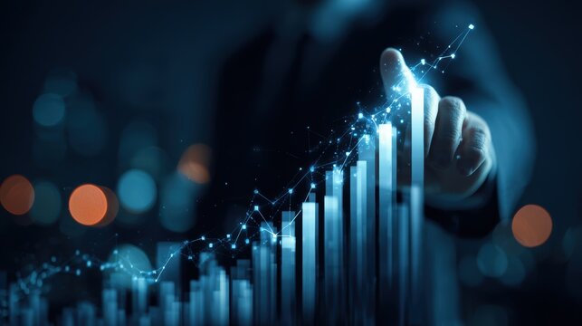 Analyzing data chart and investment trends showing a positive business growth with technology