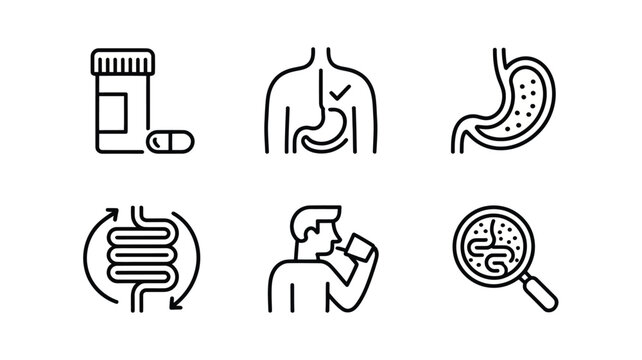 Set of minimalist digestive system icons simple line vector design element for healthcare and medical use isolated on white background