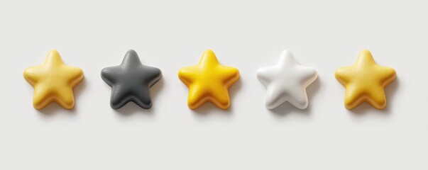 Five stars yellow, grey, gold, and white on light background