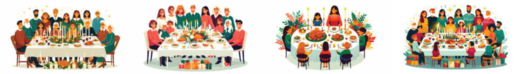Christmas Family Dinner. Vektor, design, minimalist, illustrations, set icon