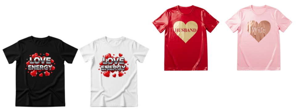 Valentine Couple T-Shirt PNG | Boy and Girl Matching Shirts | Love Heart Design | Cute Romantic Tee Clipart | Transparent Background | Couples Gift Idea