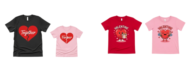 Valentine Couple T-Shirt PNG | Boy and Girl Matching Shirts | Love Heart Design | Cute Romantic Tee Clipart | Transparent Background | Couples Gift Idea