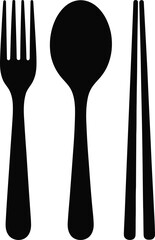 “Fork Spoon and Chopsticks Icon – Restaurant Cutlery Silhouette Vector Set”