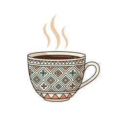 Aromatic Coffee Cup with Intricate Geometric Design.