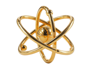 A gold colored sphere with a black center and a gold rim