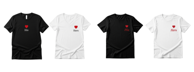 Valentine Couple T-Shirt PNG | Boy and Girl Matching Shirts | Love Heart Design | Cute Romantic Tee Clipart | Transparent Background | Couples Gift Idea