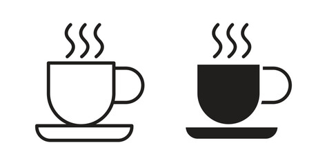 Hot coffee cup icons with simple flat and thin stroke style