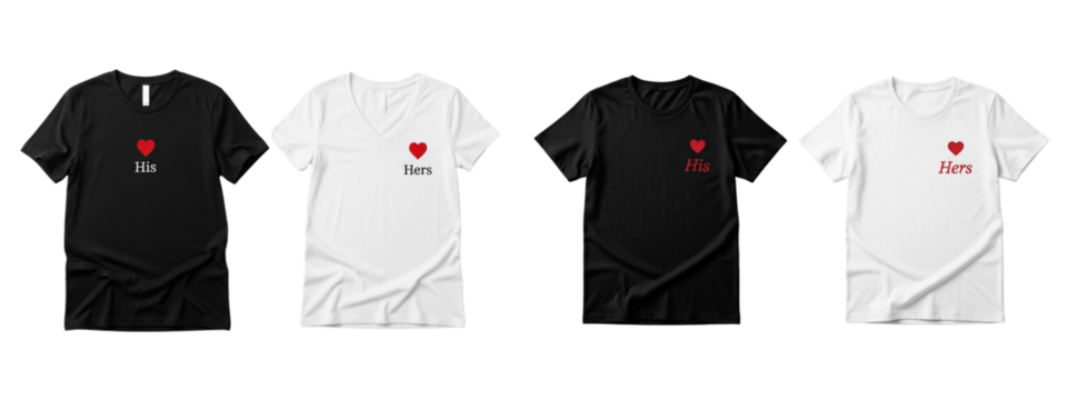 Valentine Couple T-Shirt PNG | Boy and Girl Matching Shirts | Love Heart Design | Cute Romantic Tee Clipart | Transparent Background | Couples Gift Idea