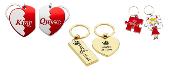Valentine Couple Keychain PNG | Boy and Girl Matching Keychains | Heart Love Key Ring Design | Cute Romantic Gift | Transparent Background Clipart