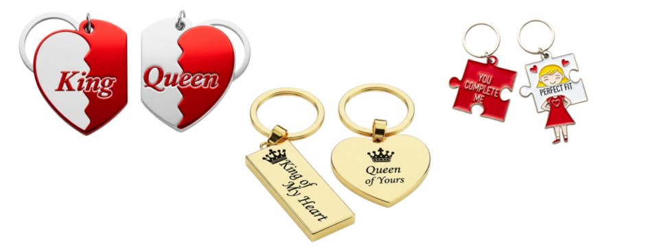 Valentine Couple Keychain PNG | Boy and Girl Matching Keychains | Heart Love Key Ring Design | Cute Romantic Gift | Transparent Background Clipart - Powered by Adobe