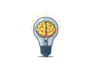 A light bulb with a brain inside of it