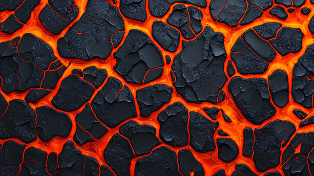 A striking close-up of molten lava, showcasing vibrant orange and black textures that represent volcanic activity and natural phenomena.