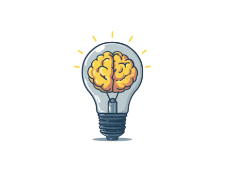A light bulb with a brain inside of it - Powered by Adobe