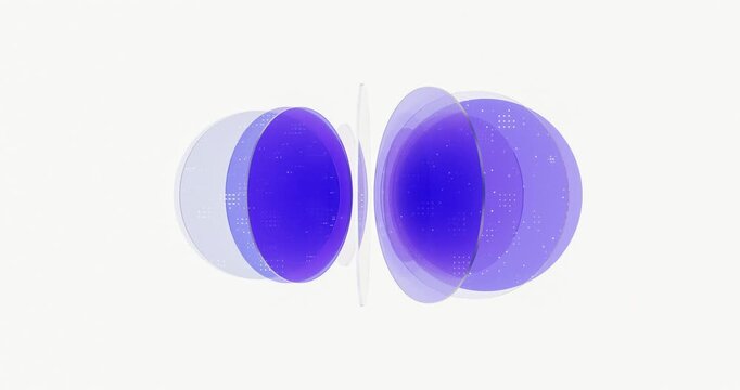 Abstract 3d dynamic layered transparent crystal glass on white background. 4k seamless loop animation.
