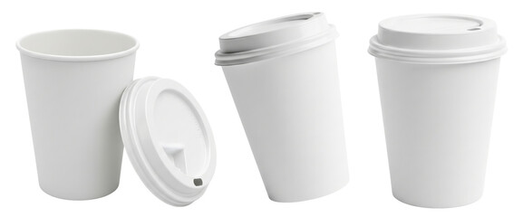 Set of blank paper coffee cups for take away isolated on white
