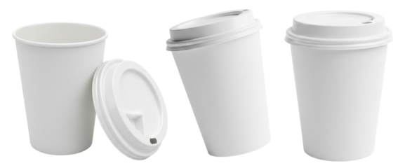 Set of blank paper coffee cups for take away isolated on white