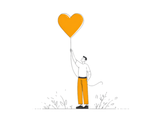 A man is holding a balloon with a heart on it