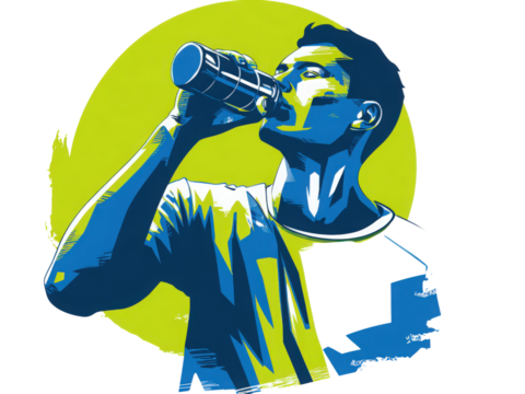 A man is drinking from a water bottle