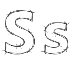 3D barbed wire typeface, capital and small letter S