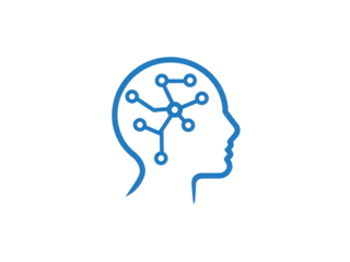 A blue brain with many lines and dots