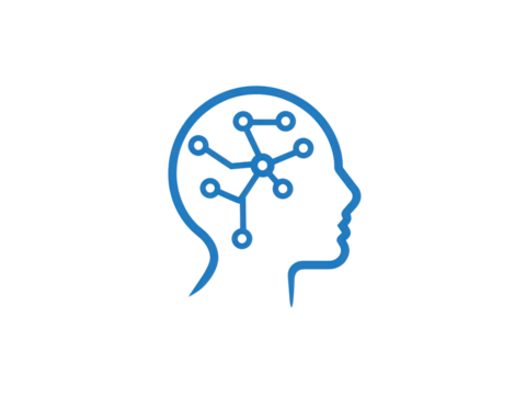 A blue brain with many lines and dots