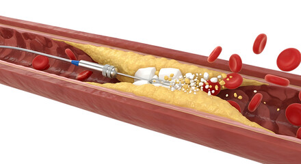 Artery with plaque being removed by lesser catheter angioplasty procedure