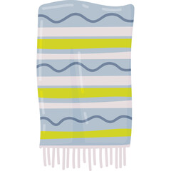 Light Blue Towel With White And Yellow Stripes And Fringes Isolated On Transparent Background