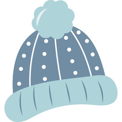 Light Blue Winter Beanie Hat With White Polka Dots And A Light Blue Pom Pom On Top Isolated On White Background