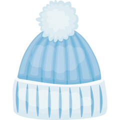 Light Blue Winter Beanie Hat With White Pom Pom And Stripes Cozy Warm Accessory For Cold Weather Outdoor Activities