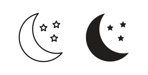 Obraz premium Night icons with simple flat and thin stroke style