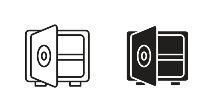 Open safe icons with simple flat and thin stroke style