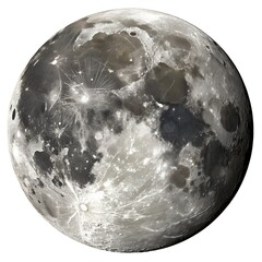 Close up detailed view of the full moon surface with craters and maria