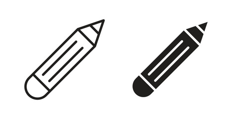 Pencil icons with simple flat and thin stroke style