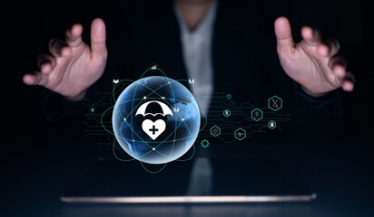 Global healthcare and medical insurance solutions for family protection. Digital technology provides access to health services and insurance worldwide. Motif