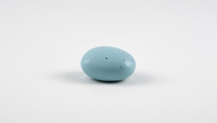 A solitary light blue pebble stone set against a white backdrop, artistic element for minimalistic design