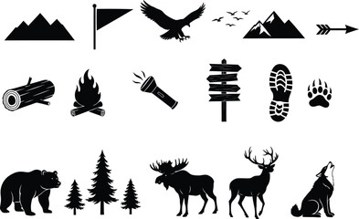 Obraz premium Rustic outdoor adventure icons and symbols for wilderness exploration