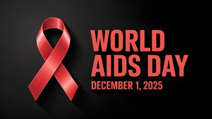 World aids day 2025 graphic with symbolic red ribbon design.