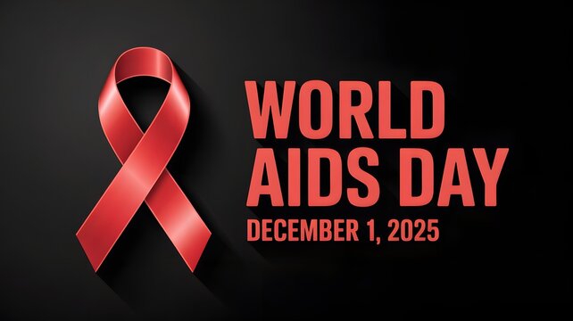 World aids day 2025 graphic with symbolic red ribbon design.