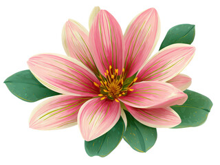 Fototapeta premium A pink and white flower with green leaves