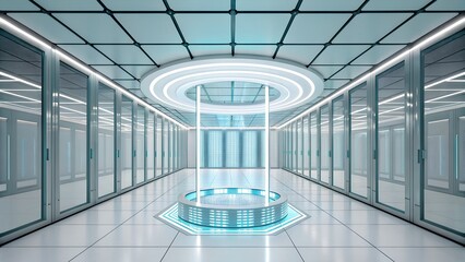 Explore a modern data center with glowing lights perfect for technology presentations