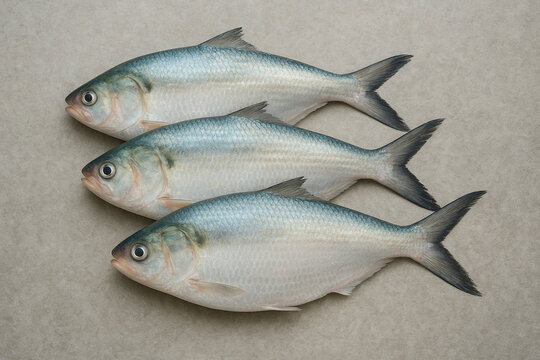 Fresh Hilsa Fish (Ilish) on Ice at Local Market, Bangladesh/India